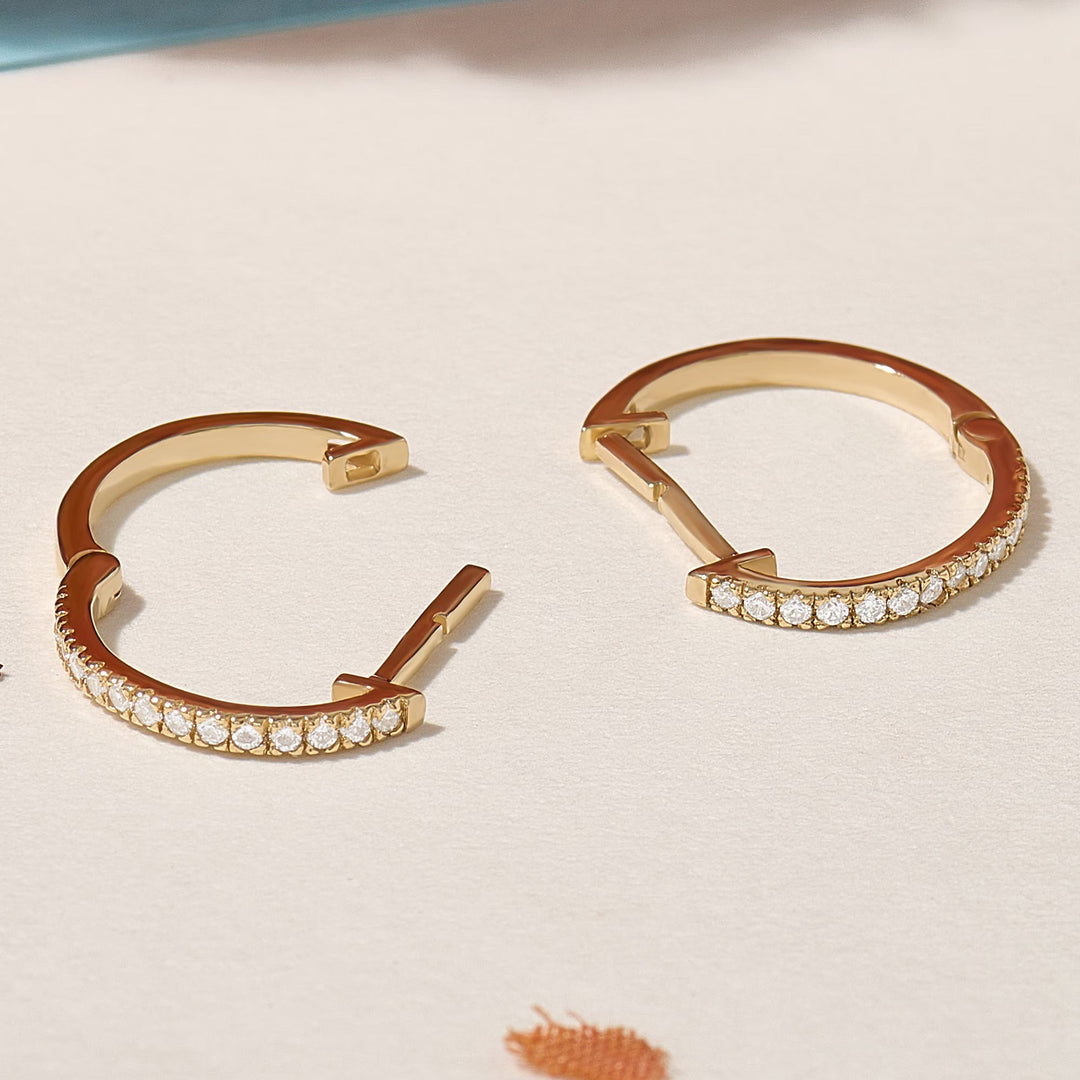 Round Pave Cz Hoop Diamond Earrings For Women In Solid Gold - Doozy Diamonds