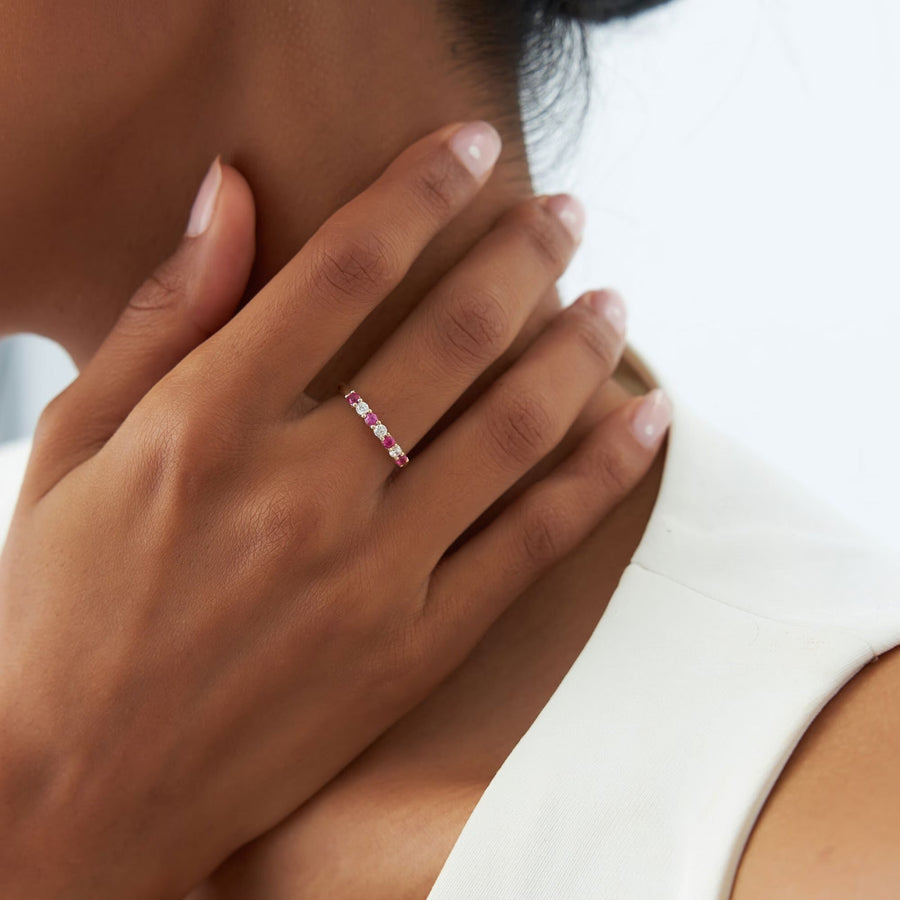 Round Ruby and Diamond Wedding Band for Mother - Doozy Diamonds