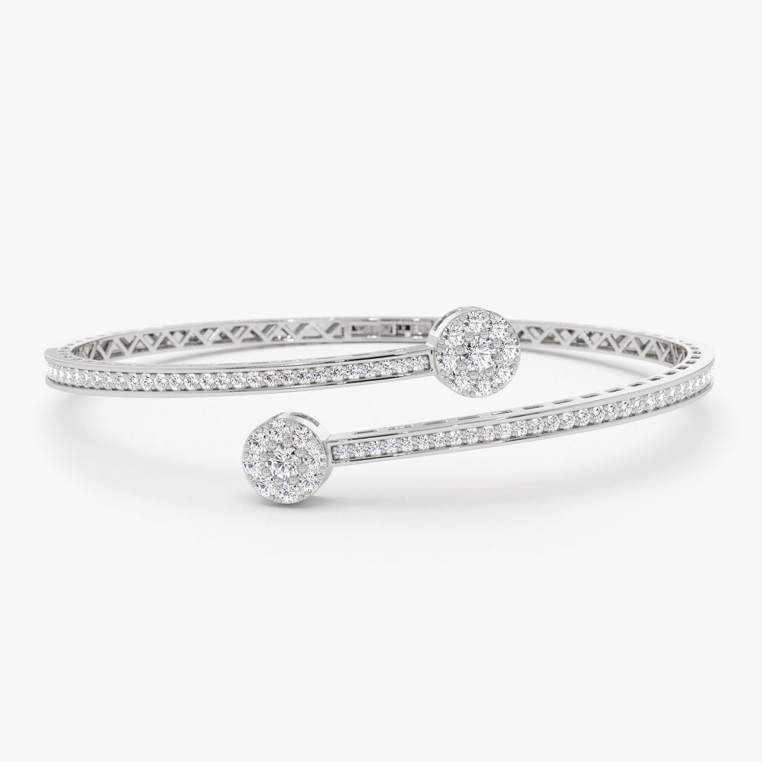 Round Cut Cluster Diamond Open Cuff Bangle Bracelet for Her - Doozy Diamonds