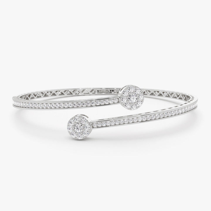 Round Cut Cluster Diamond Open Cuff Bangle Bracelet for Her - Doozy Diamonds