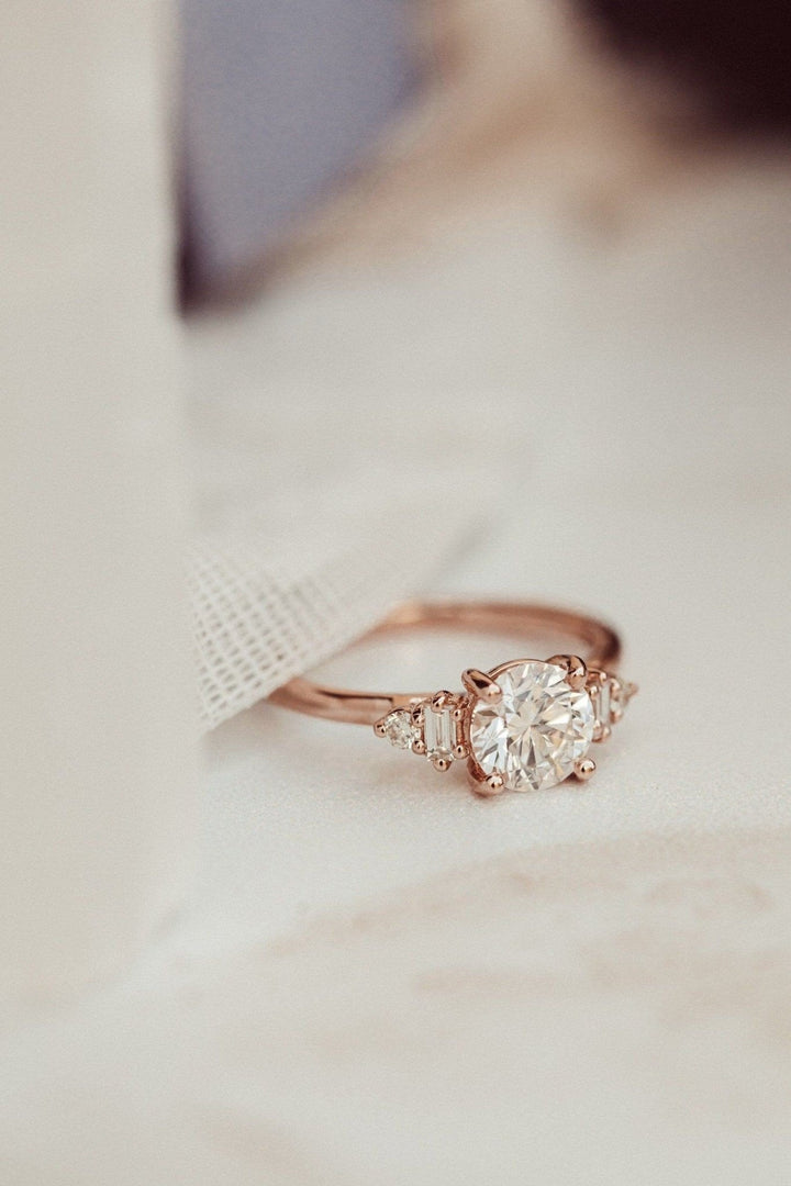 Round cluster engagement ring with certified lab grown diamond