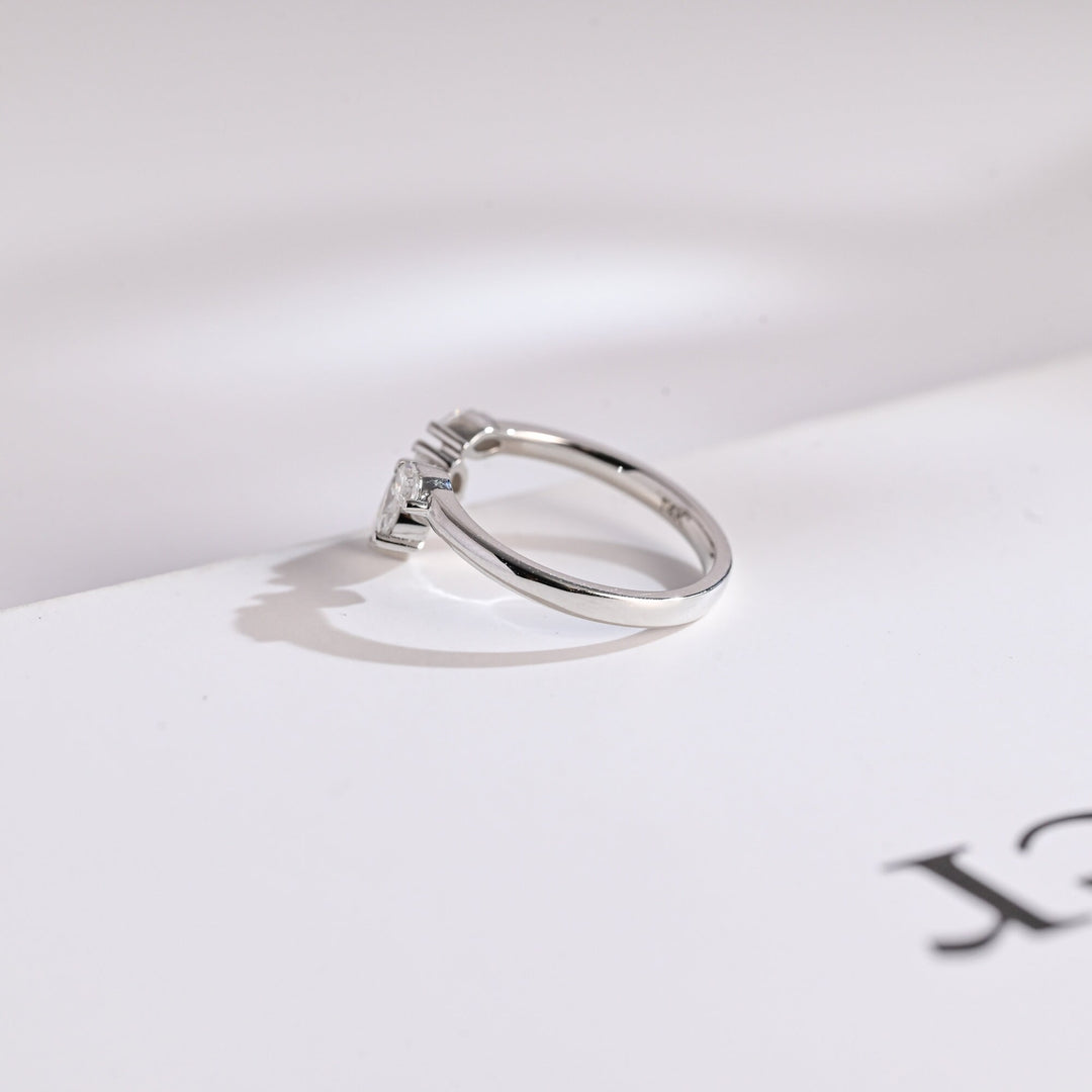 Marquise diamond band stacked with engagement ring
