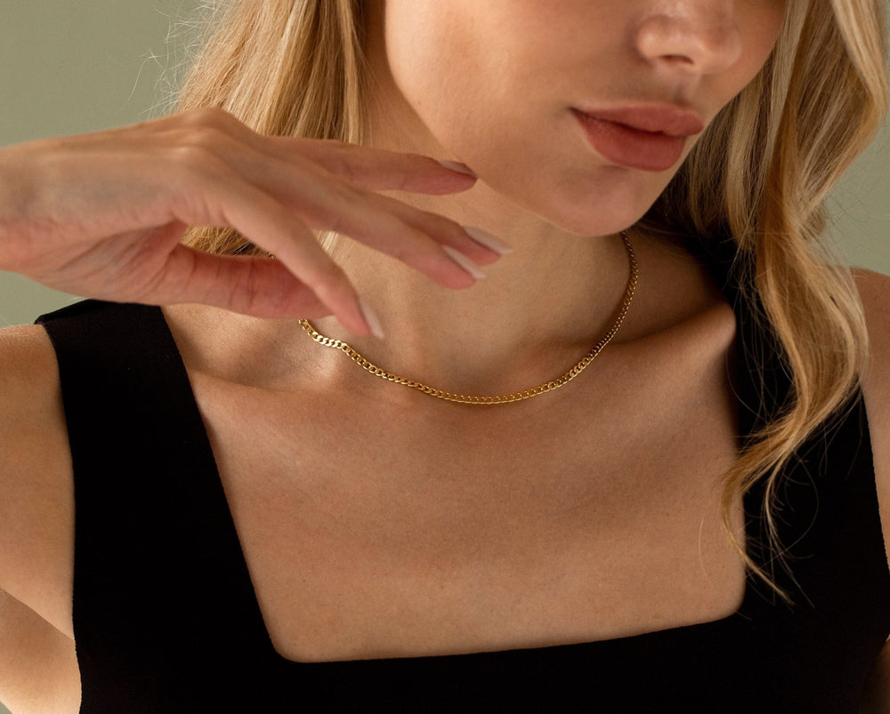 Cuban Link Thin Chain Necklace for Her in 14K Yellow Gold - Doozy Diamonds