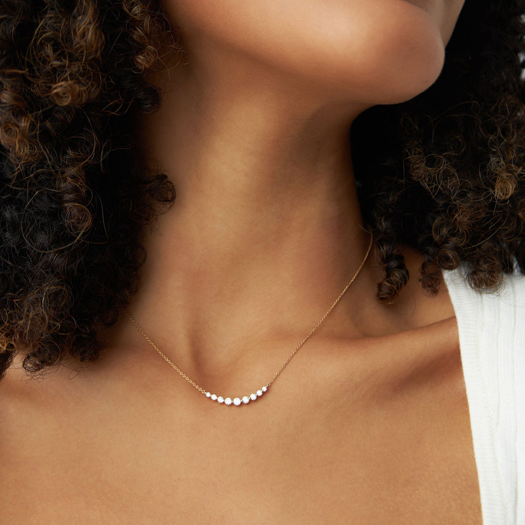 Round Cut Curved Diamond Necklace 14K Gold Ring for Women - Doozy Diamonds