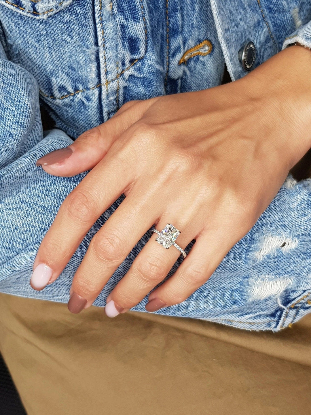 Shop radiant hidden halo lab grown diamond engagement ring