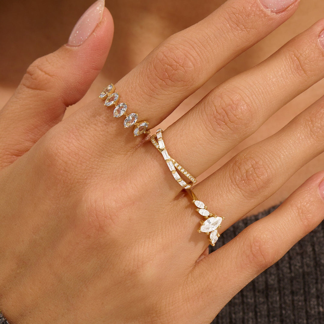 Round & Baguette Cut Diamond Double Cross Wedding Band for Women - Doozy Diamonds
