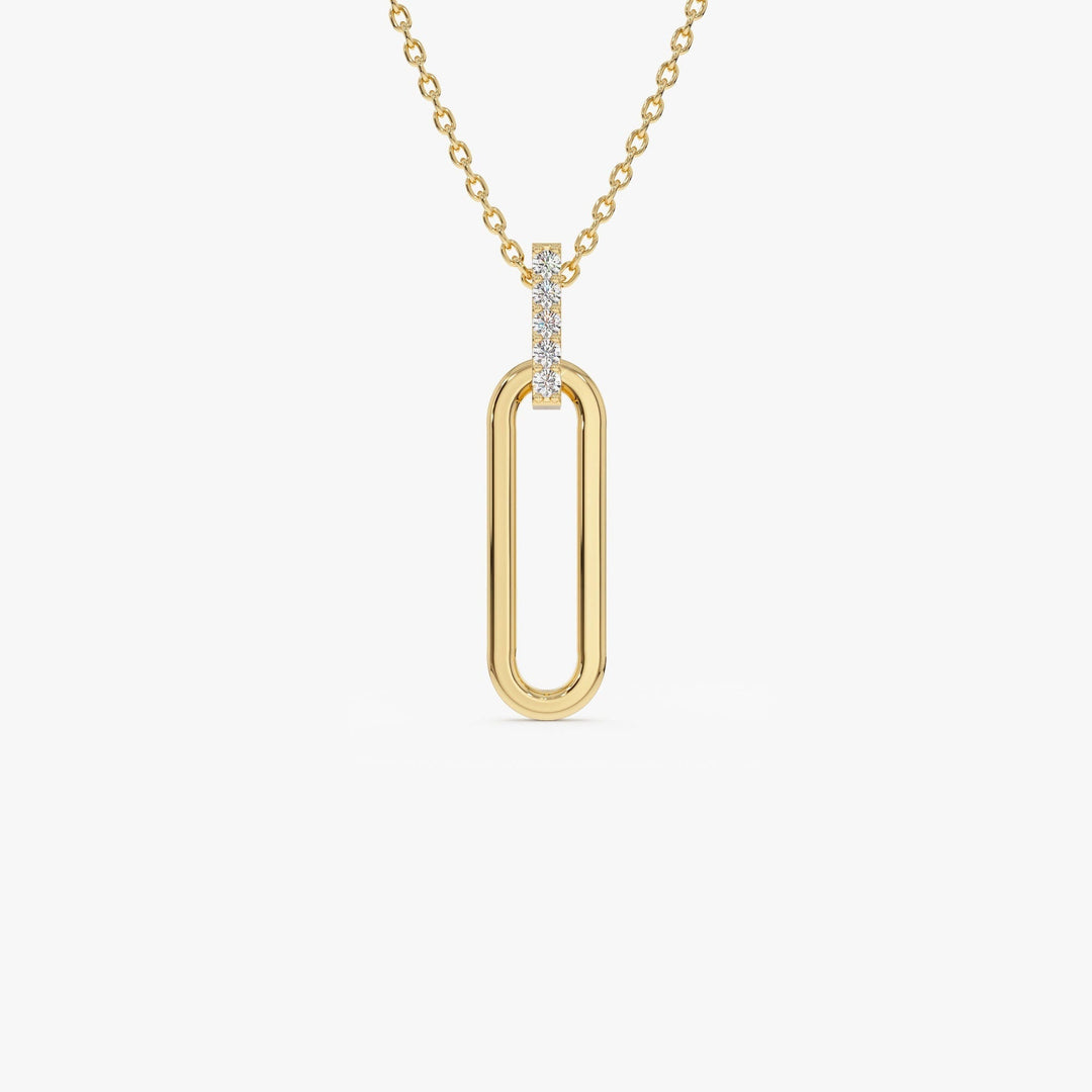 Round Cut Diamond 14k Gold Paper Clip Link Pendant for Her - Doozy Diamonds