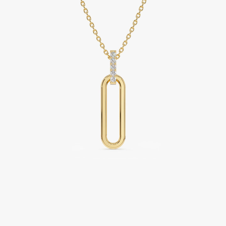 Round Cut Diamond 14k Gold Paper Clip Link Pendant for Her - Doozy Diamonds