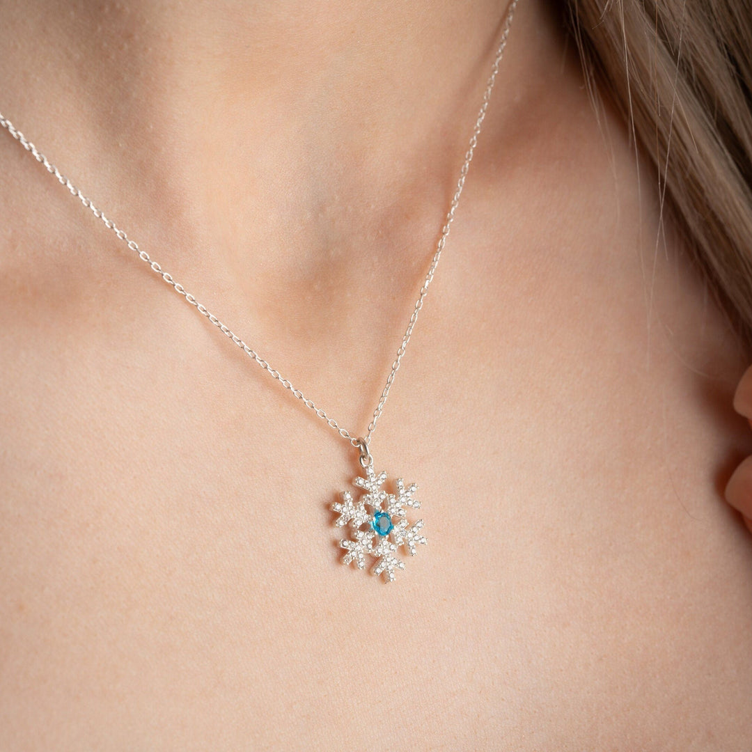 Round Cut Diamond Sparkly Snowflake Necklace for Christmas Gift - Doozy Diamonds