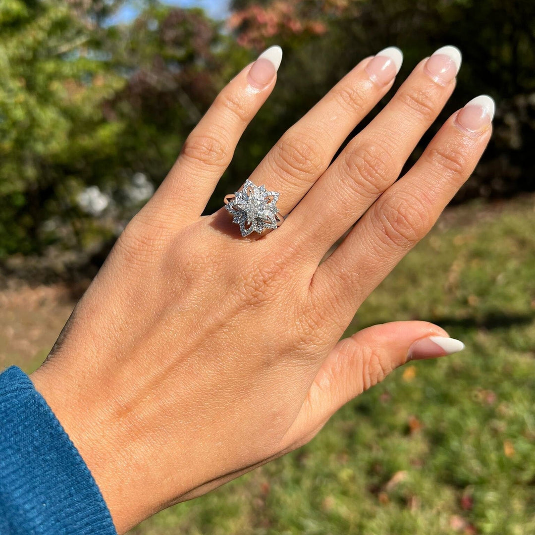 Round & Lozenge Cut Star Pattern Diamond Snowflake Ring for Her - Doozy Diamonds