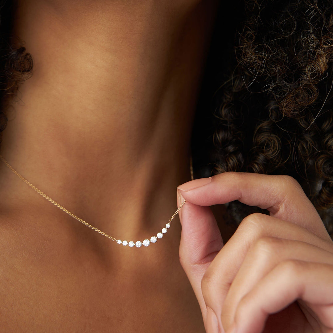 Round Cut Curved Diamond Necklace 14K Gold Ring for Women - Doozy Diamonds
