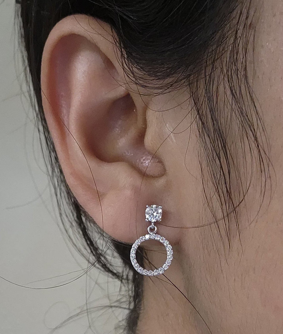 Round Cut Diamond Open Circle Earrings in 14K Solid Gold - Doozy Diamonds