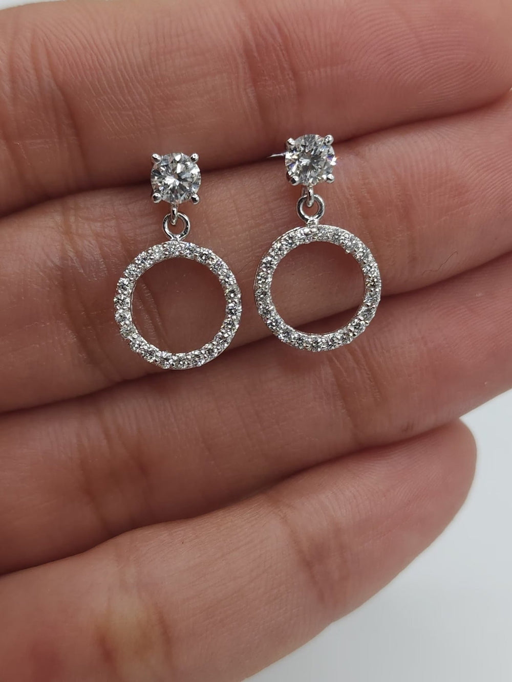 Round Cut Diamond Open Circle Earrings in 14K Solid Gold - Doozy Diamonds