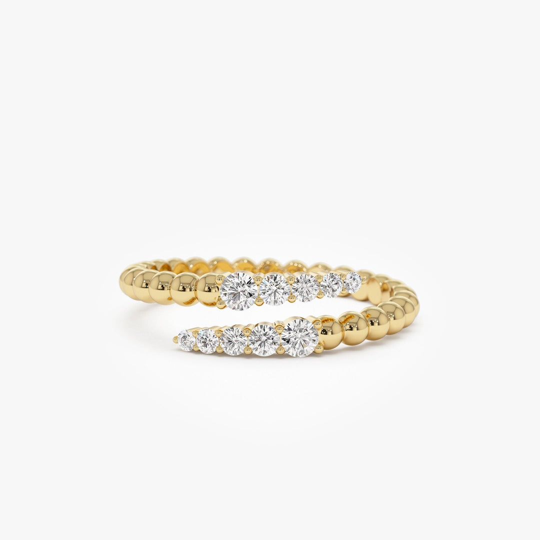 Round Cut Beaded Gold Diamond Spiral Band for Women - Doozy Diamonds