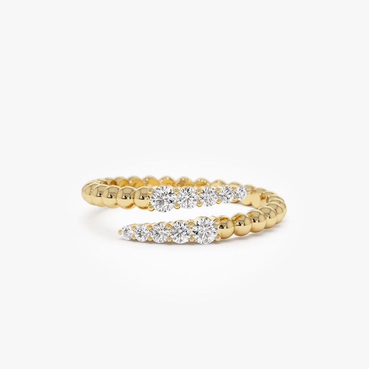 Round Cut Beaded Gold Diamond Spiral Band for Women - Doozy Diamonds