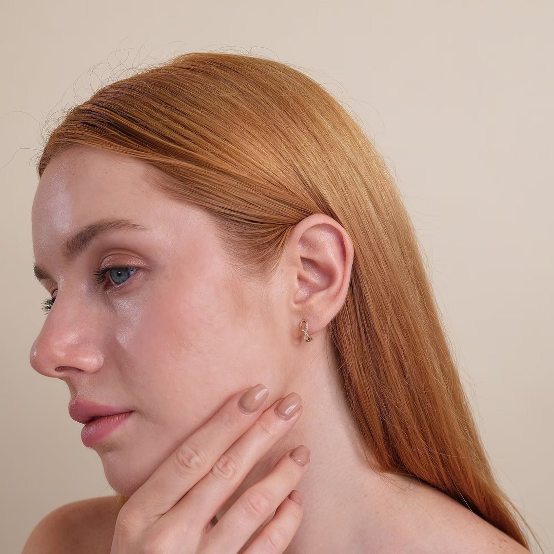 0.32CT Round Infinity lab grown diamonds Huggie Hoop Earring In 18K Solid Gold - Doozy Diamonds