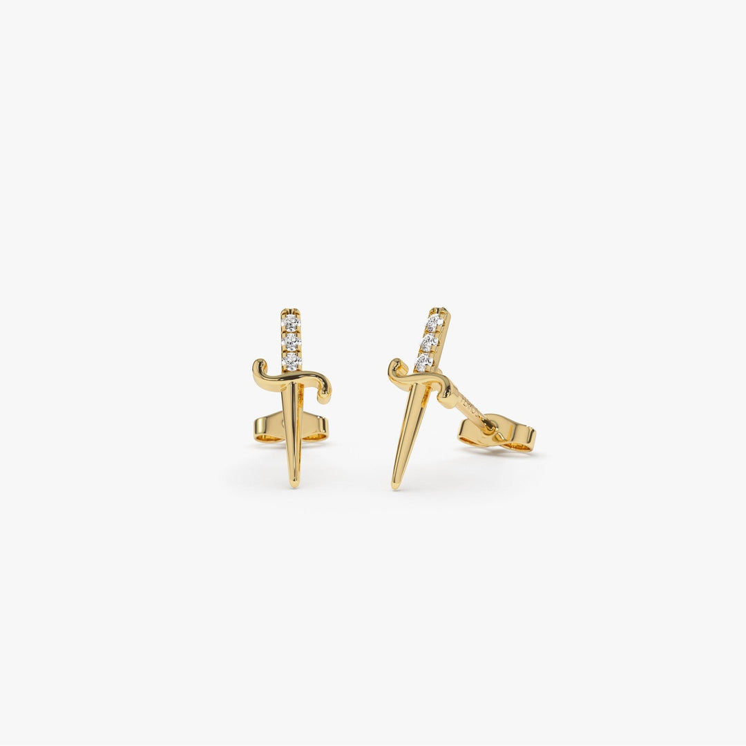 Round Cut Diamond Dagger Studs Sword Earrings for Women - Doozy Diamonds