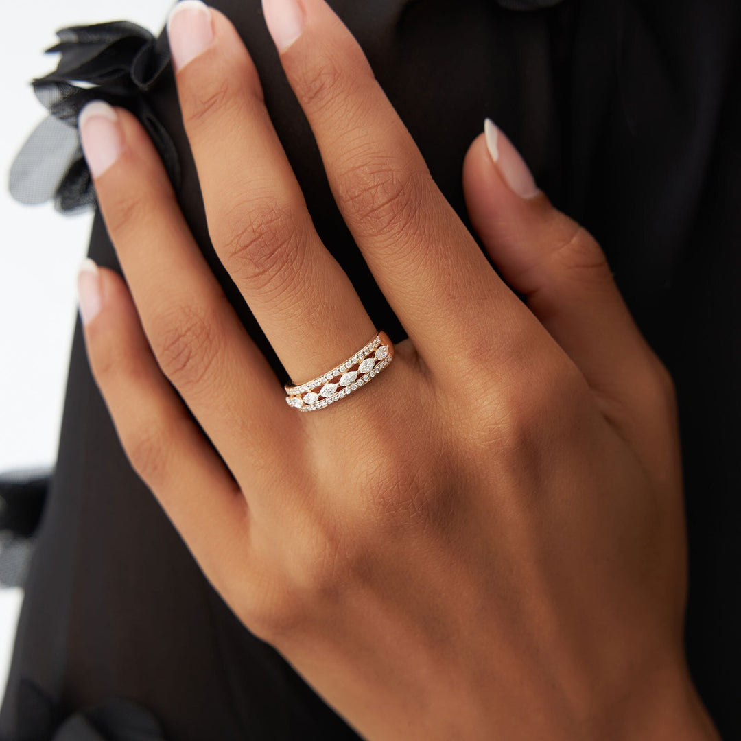 Double Row Floating Marquise and Round Wedding Band - Doozy Diamonds