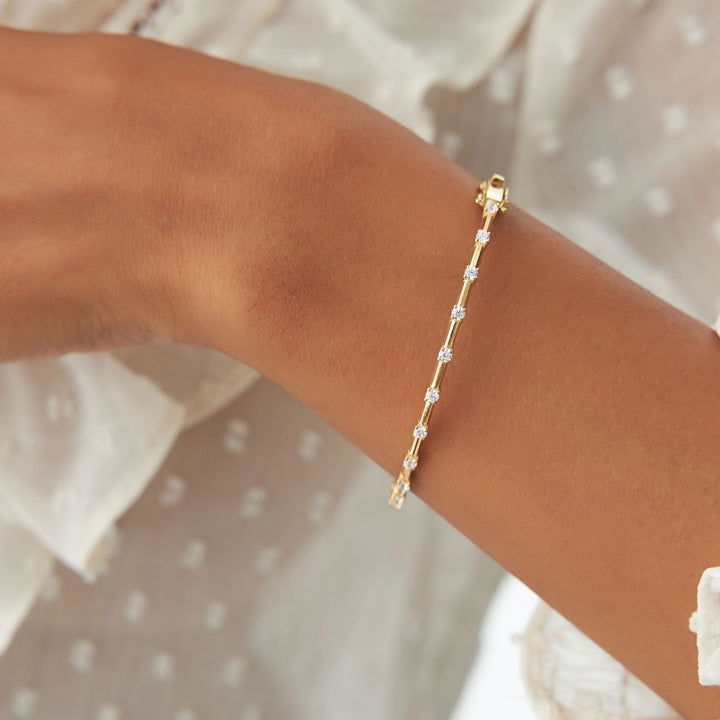 14K Solid Gold Bar Bangle Bracelet for Christmas Gift - Doozy Diamonds