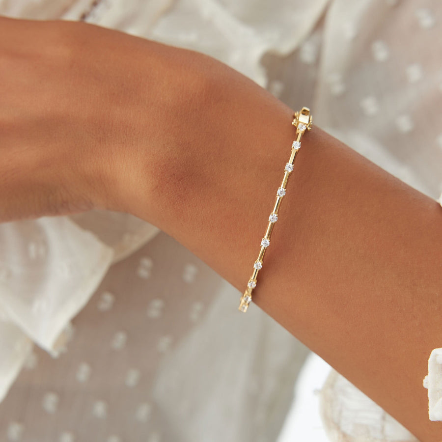 14K Solid Gold Bar Bangle Bracelet for Christmas Gift - Doozy Diamonds
