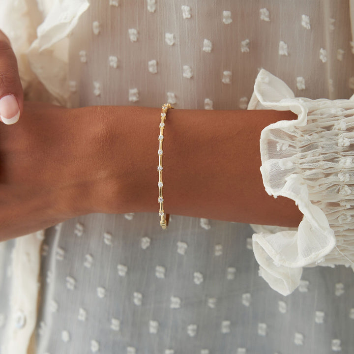 14K Solid Gold Bar Bangle Bracelet for Christmas Gift - Doozy Diamonds