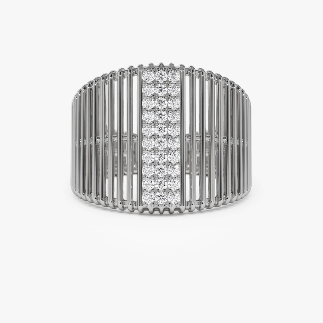 Pave Diamond Ribbed Stacking Band Gift for Women - Doozy Diamonds