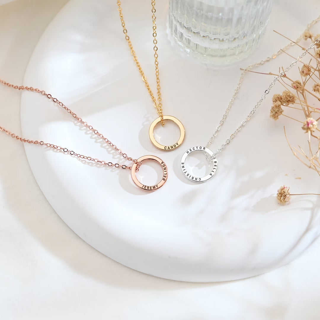 Custom Engraved Circle Name Pendant Necklace for Her - Doozy Diamonds