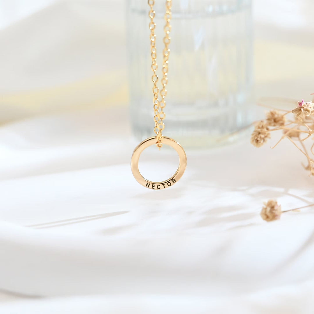Custom Engraved Circle Name Pendant Necklace for Her - Doozy Diamonds