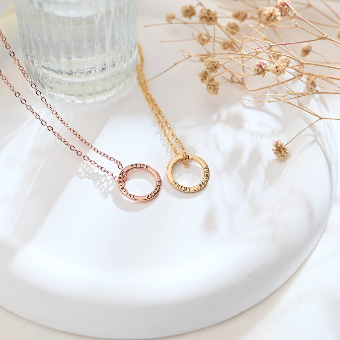 Custom Engraved Circle Name Pendant Necklace for Her - Doozy Diamonds