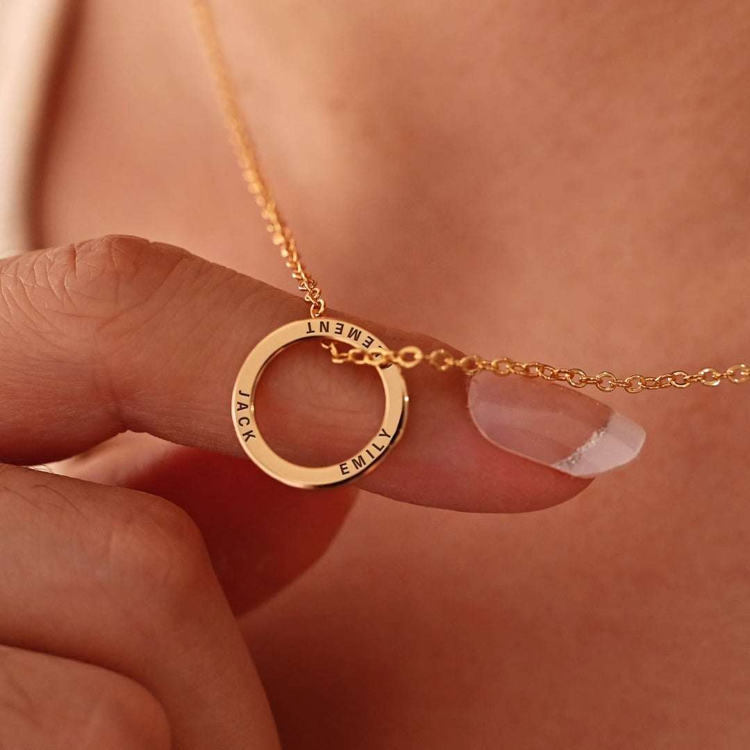 Custom Engraved Circle Name Pendant Necklace for Her - Doozy Diamonds