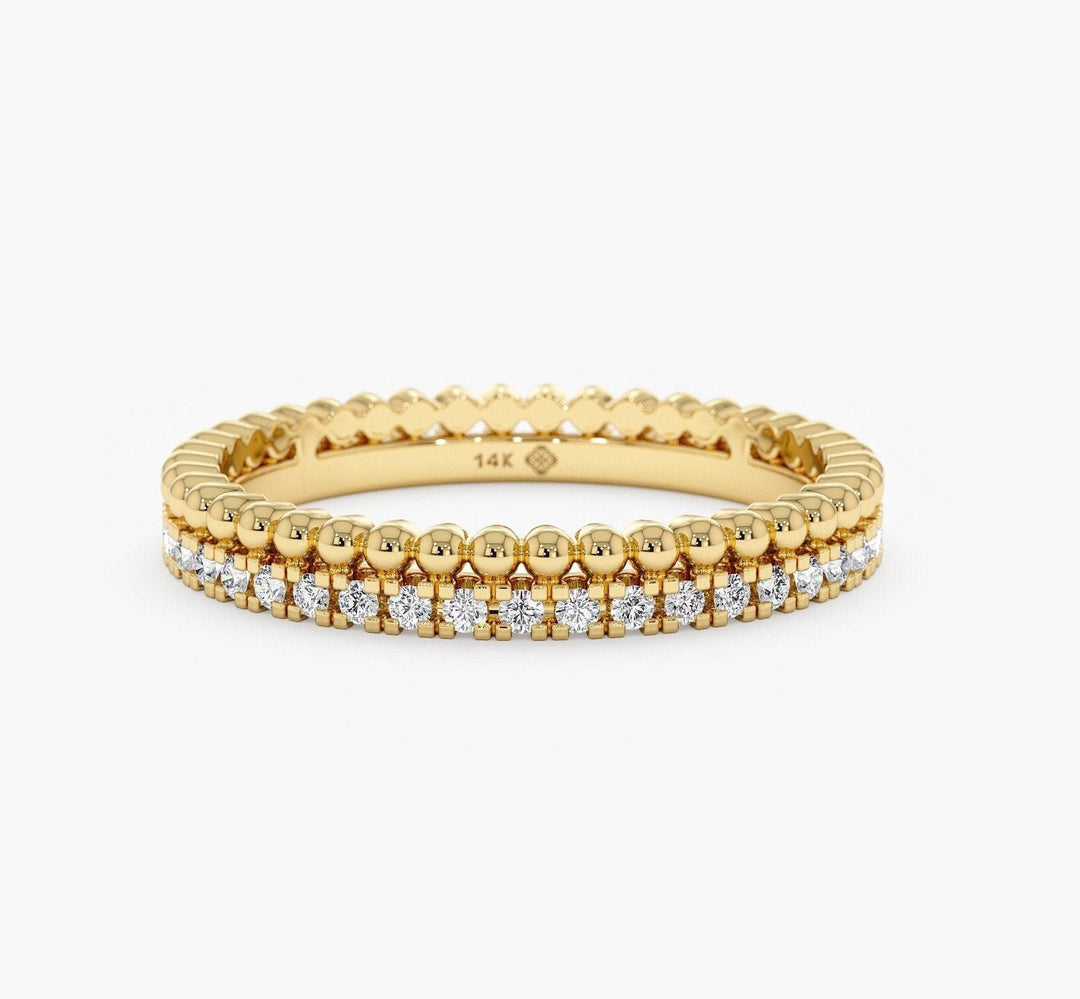Round Cut Diamond Beaded design Wedding Band for Her - Doozy Diamonds