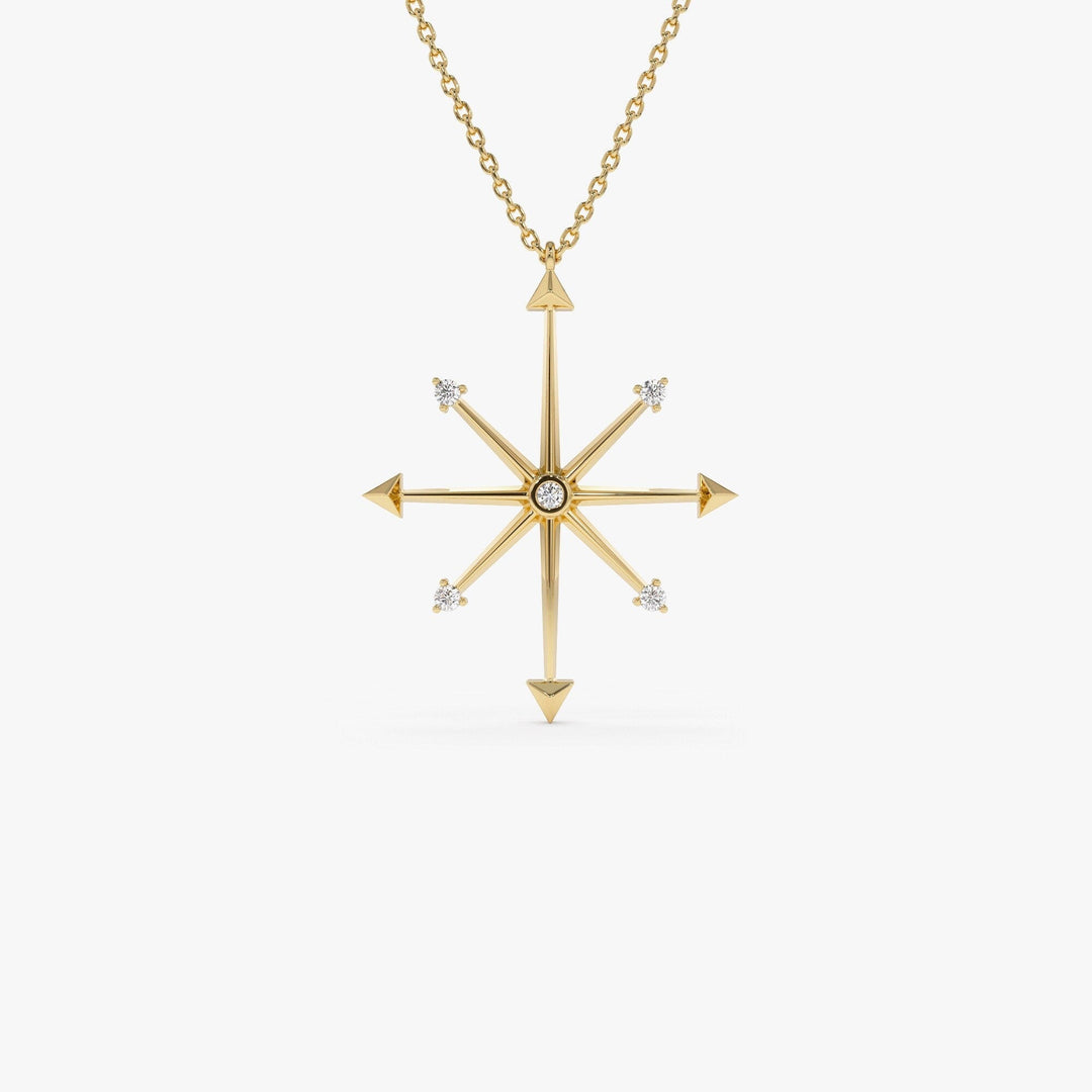 14k Solid Gold Diamond Compass Charm Necklace for Women - Doozy Diamonds