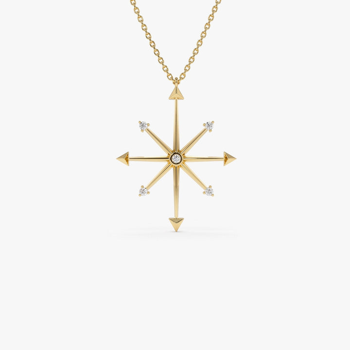 14k Solid Gold Diamond Compass Charm Necklace for Women - Doozy Diamonds