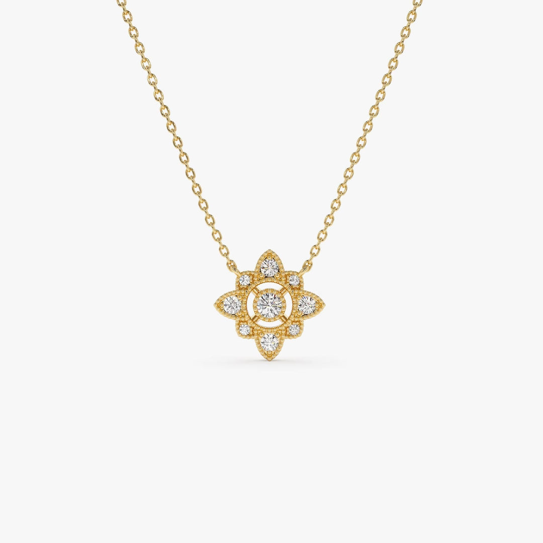 Round Cut Diamond Floral Vintage Necklace for Christmas Gift - Doozy Diamonds