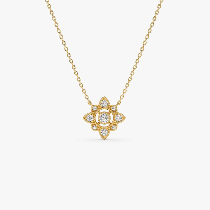 Round Cut Diamond Floral Vintage Necklace for Christmas Gift - Doozy Diamonds