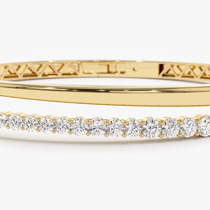 Round Cut Diamond Bracelet Bangle in 14K Gold - Doozy Diamonds