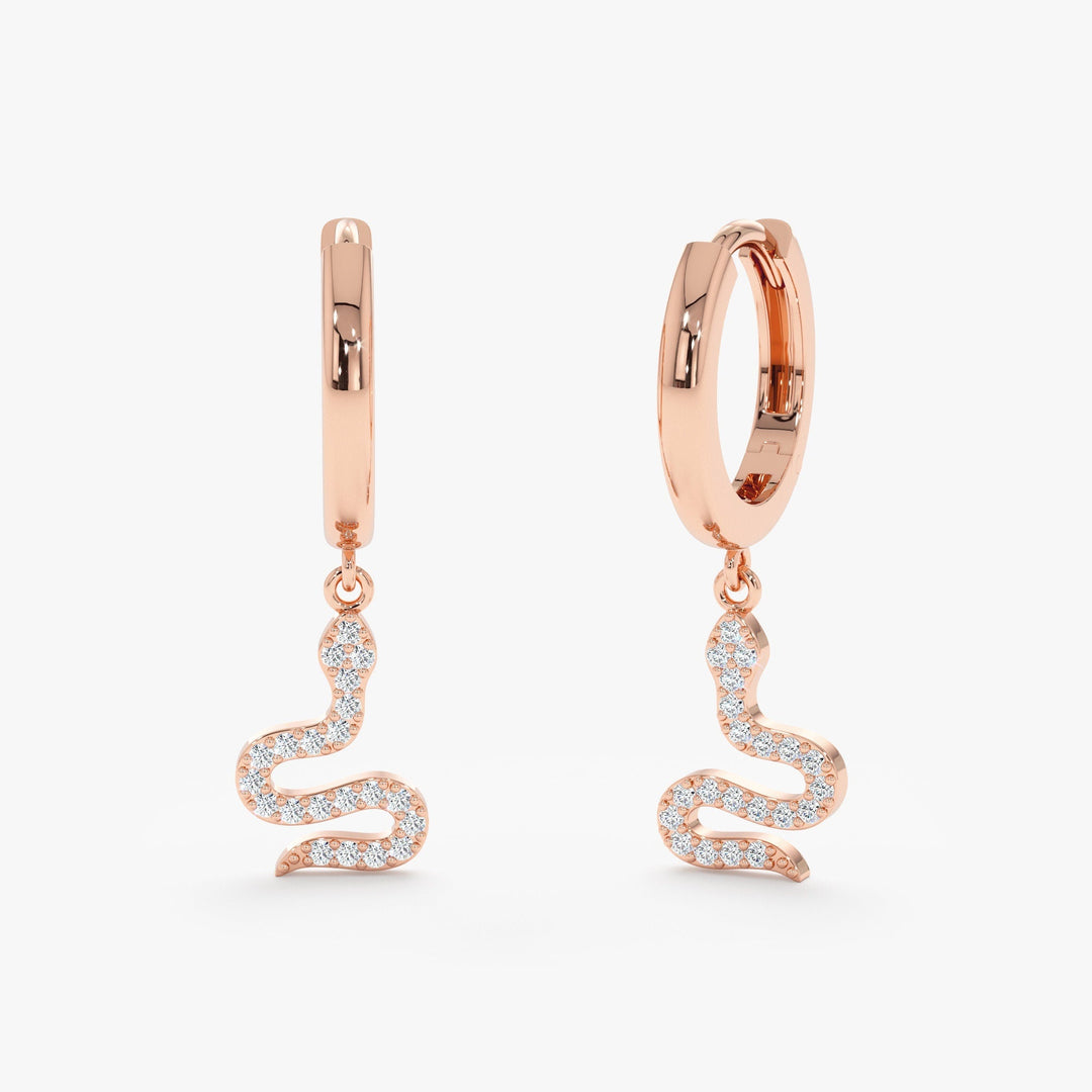 Round Cut Diamond Snake Charm Huggies Earrings for Women - Doozy Diamonds