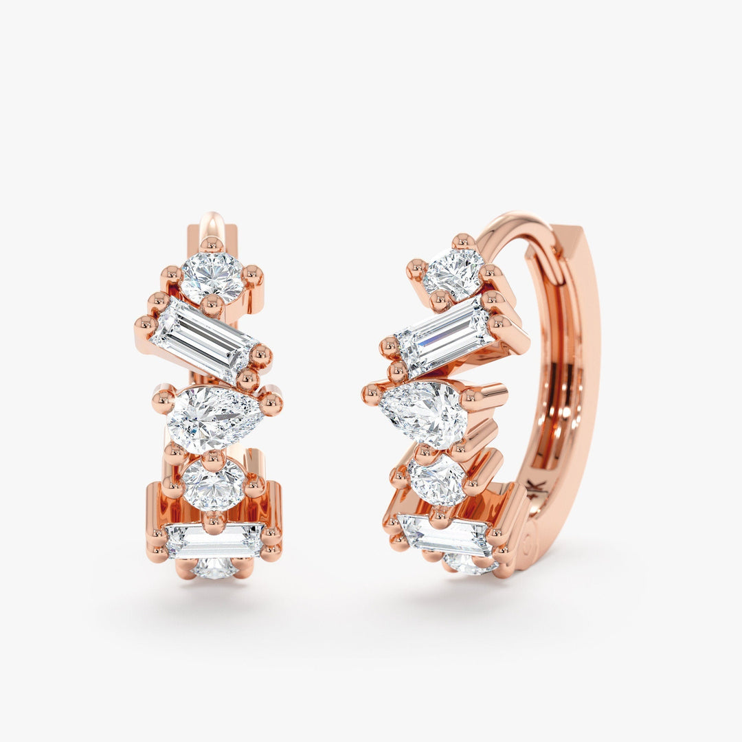 Mix Shape Diamond Cluster Hoop Earrings for Christmas Gift - Doozy Diamonds
