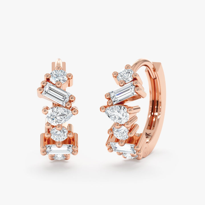 Mix Shape Diamond Cluster Hoop Earrings for Christmas Gift - Doozy Diamonds