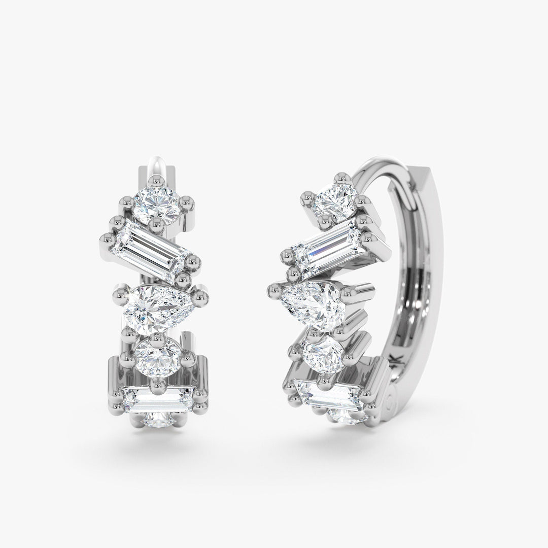 Mix Shape Diamond Cluster Hoop Earrings for Christmas Gift - Doozy Diamonds