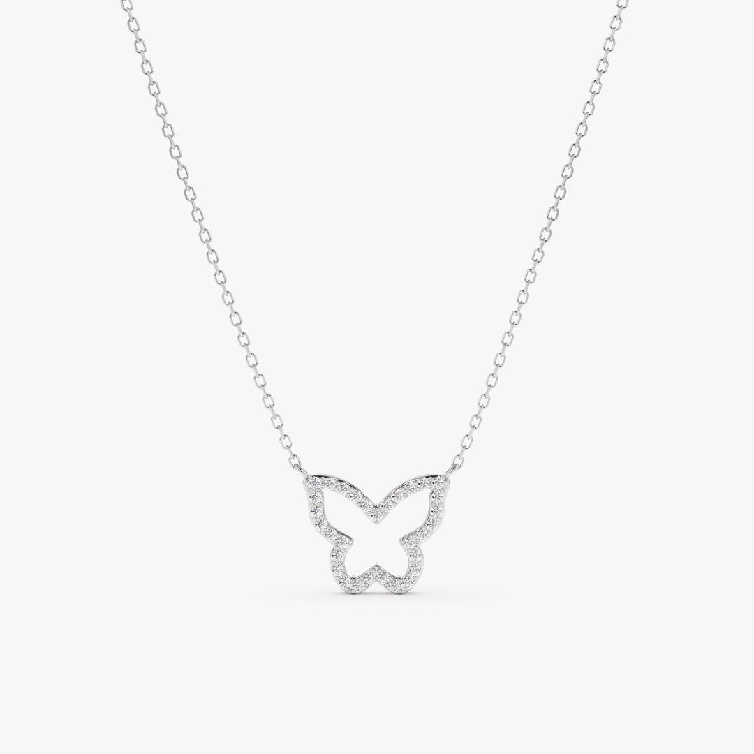 Round Cut Diamond Solid Gold Butterfly Necklace for Birthday Gift - Doozy Diamonds