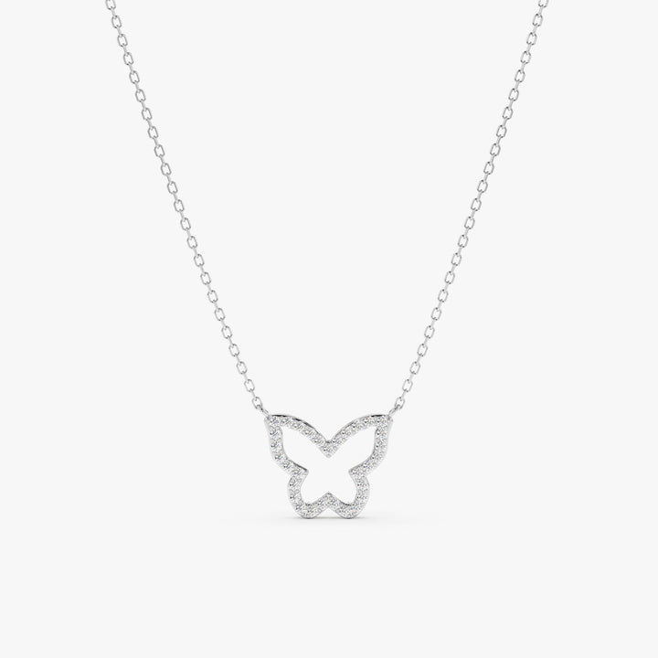 Round Cut Diamond Solid Gold Butterfly Necklace for Birthday Gift - Doozy Diamonds