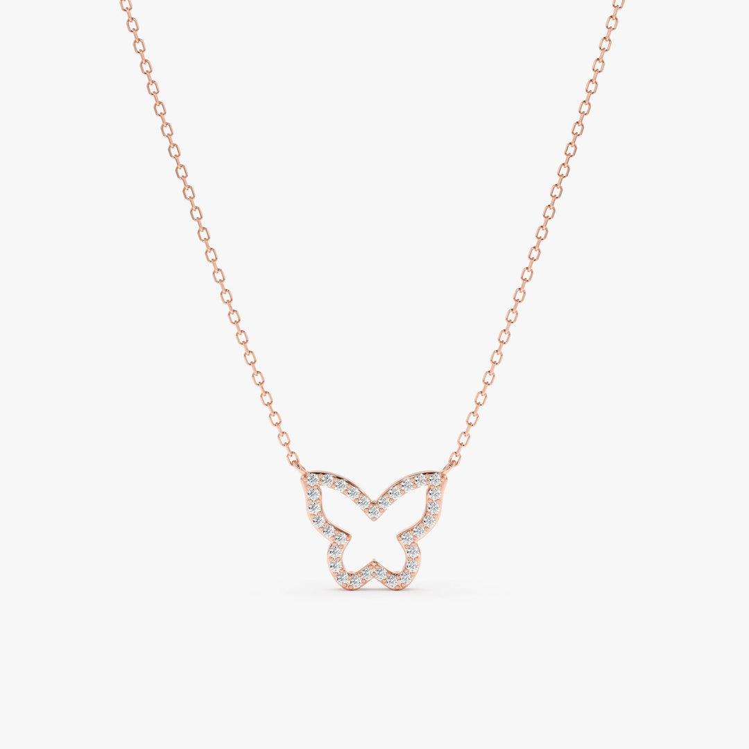 Round Cut Diamond Solid Gold Butterfly Necklace for Birthday Gift - Doozy Diamonds