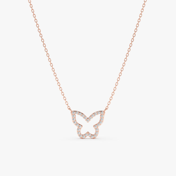Round Cut Diamond Solid Gold Butterfly Necklace for Birthday Gift - Doozy Diamonds