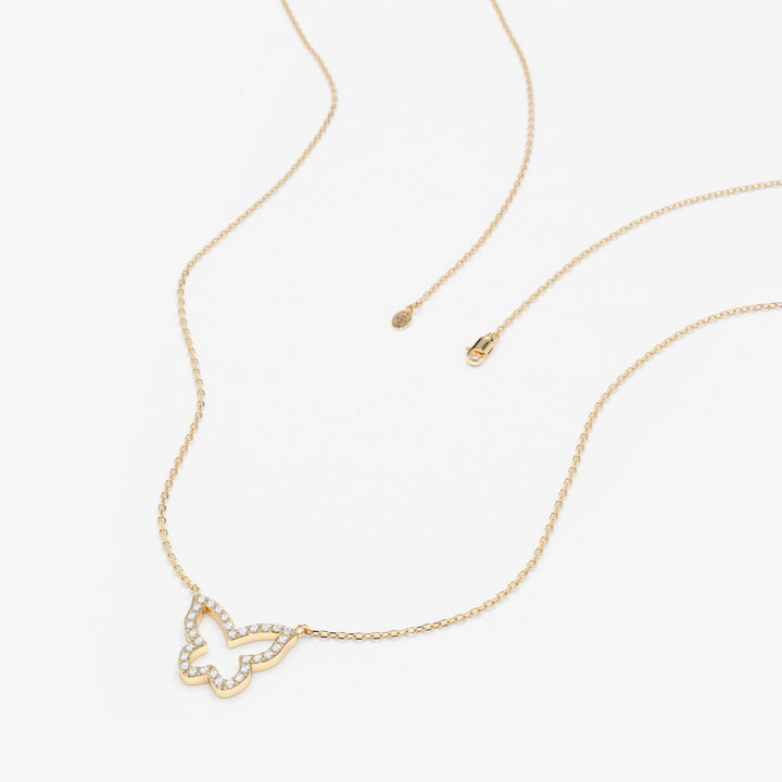 Round Cut Diamond Solid Gold Butterfly Necklace for Birthday Gift - Doozy Diamonds