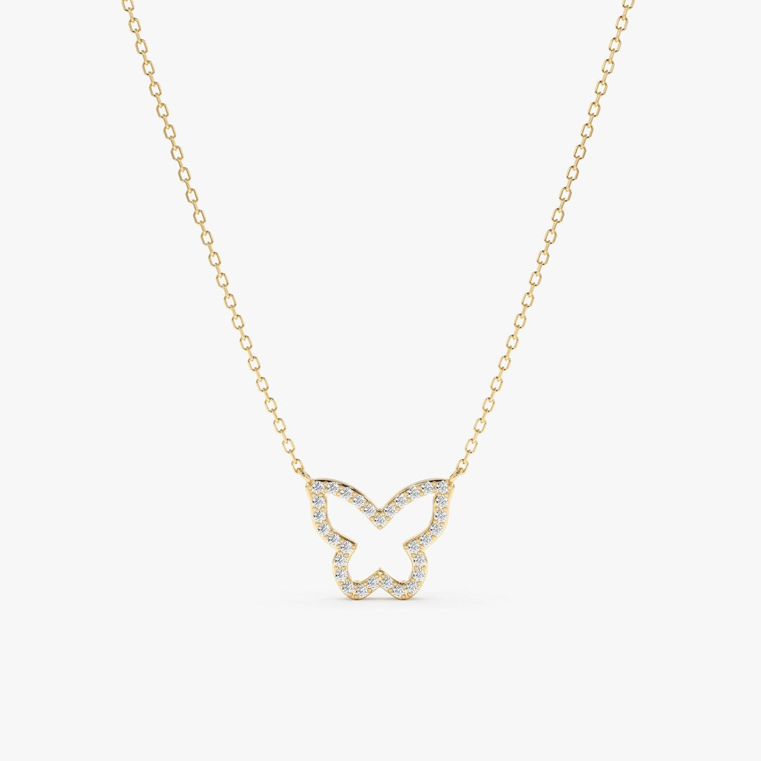 Round Cut Diamond Solid Gold Butterfly Necklace for Birthday Gift - Doozy Diamonds