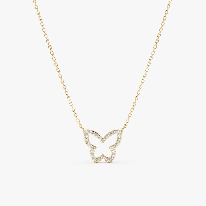 Round Cut Diamond Solid Gold Butterfly Necklace for Birthday Gift - Doozy Diamonds