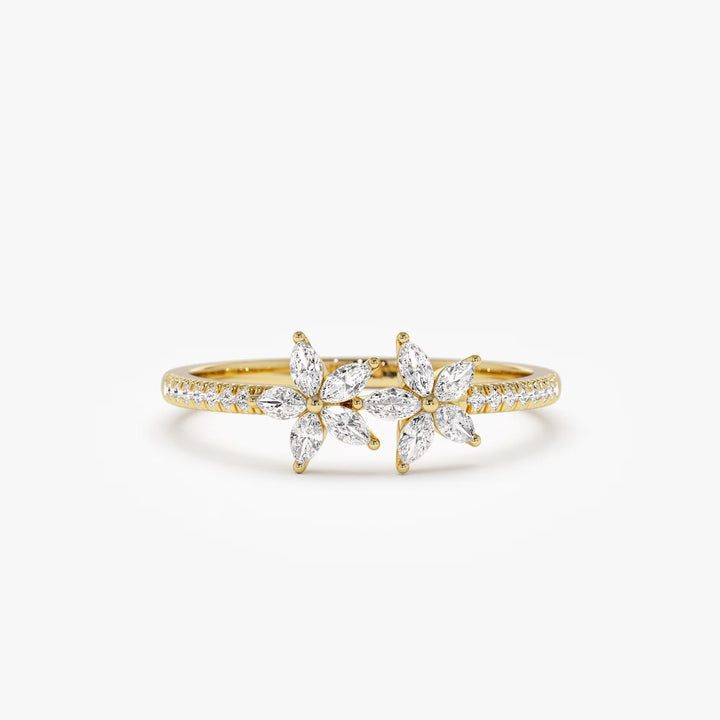 Round & Marquise Cut Diamond Two Flower Wedding Ring for Her - Doozy Diamonds