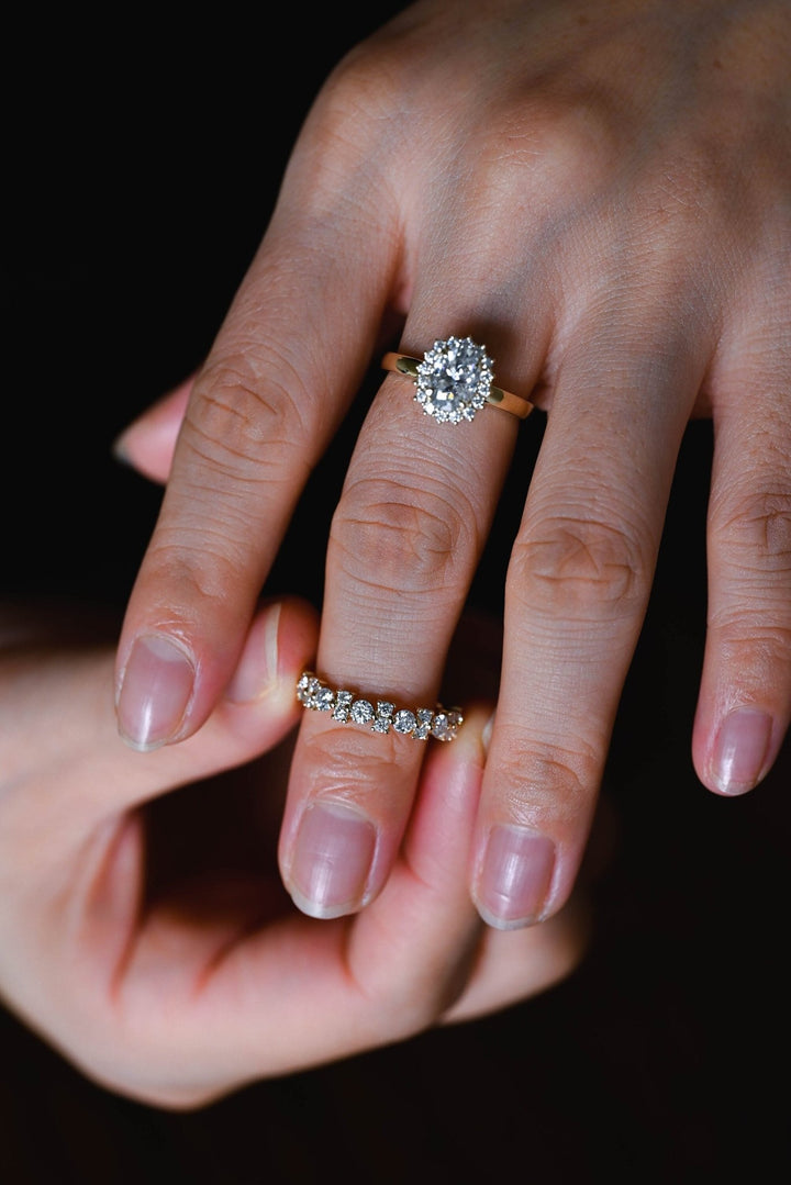 Side view of round diamond wedding band
