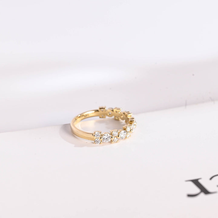 Round lab grown diamond band worn on hand